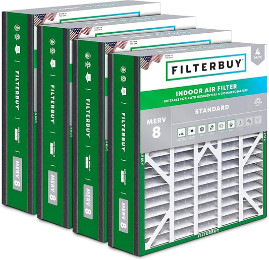 Filterbuy 20x25x5 Air Filter MERV 8 (MPR 700) Dust Defense (4-Pack), Pleated HVAC AC Furnace Filters for Trion Air Bear, Generalaire, Skuttle, and More (Actual Size: 19.63 x 24.13 x 4.88)