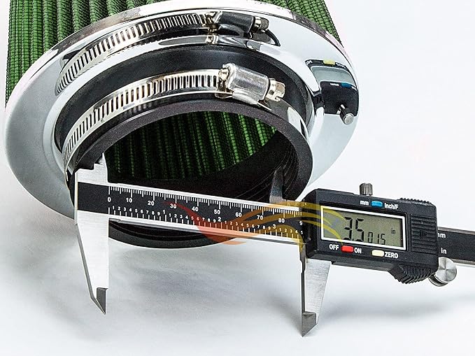 GREEN 3.5" 89 mm Inlet Narrow Cold Air Cone Replacement Performance Washable Clamp-On Dry Air Filter