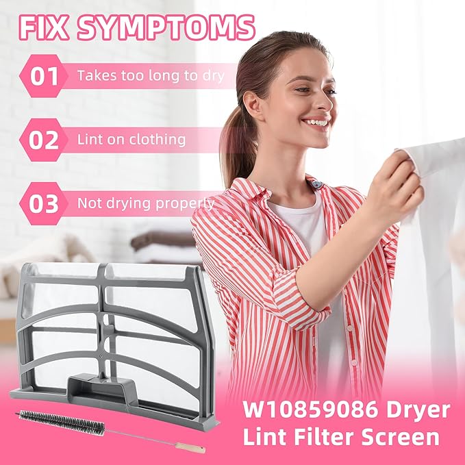 AMI PARTS W10859086 Dryer Lint Screen Filter Replacement Fit for Whirl pool Maytag Dryer Lint Filter with Dryer Lint Brush Replaces 4378144, W10608811, W10701353, AP5999318, PS11731421, EAP11731421