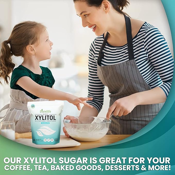 DureLife XYLITOL Sugar Substitute 2.5 LB (40 OZ) Made From 100 % Pure Birch Xylitol NON GMO - Gluten Free - Kosher, Natural sugar alternative,
