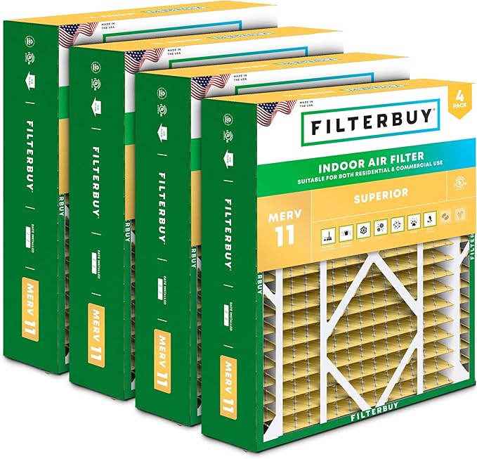 Filterbuy 20x26x5 Air Filter MERV 11 (MPR 1200) Allergen Defense (4-Pack), Pleated HVAC AC Furnace Filters for Electro-Air, Emerson, Lennox, White Rodgers, & More (Actual Size: 20.00 x 25.88 x 4.88)