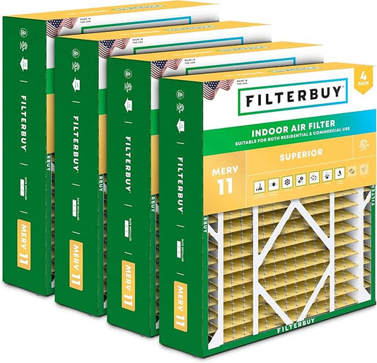 Filterbuy 20x26x5 Air Filter MERV 11 (MPR 1200) Allergen Defense (4-Pack), Pleated HVAC AC Furnace Filters for Electro-Air, Emerson, Lennox, White Rodgers, & More (Actual Size: 20.00 x 25.88 x 4.88)