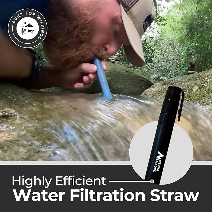Sierra Madre Pure Water Straw – 264 Gallon Water Filter Purification for Backpacking, Camping, Hiking, Travel - Perfect for Preparedness Survival Gear & Supplies - Portable & Lightweight (Pack 5)