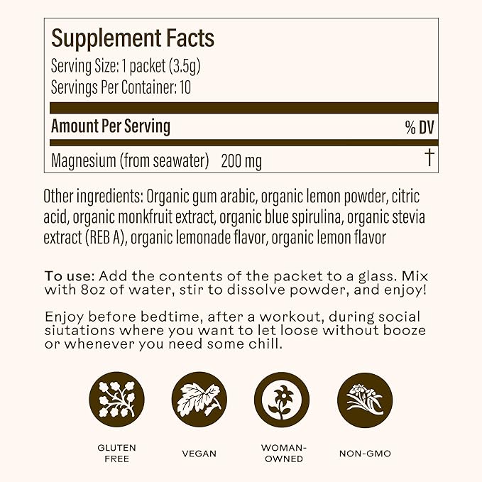 Wooden Spoon Herbs Magic Magnesium Citrate Powder Supplement | Anxiety & Stress Relief, Muscle, Bone, & Digestive Health, & Restful Sleep | Lemonade Flavor & Fun Spirulina Blue Color | Sachets (10-pk)