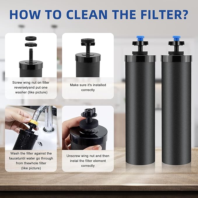 Upgrade Black Water Filter Activated Carbon by Fetechmate with Ultra Filtration Membrane Water Purification Elements Replacement Compatible with Ber-key Gravity Water Filtration System (4 Pack)