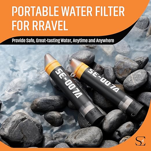 Personal Straw Water Filter to purify Water, Emergency Water Straws Portable Gear for Hiking, Camping, Travel, Fishing, Outing and Emergency Preparedness （4 Water Filters + 2 Filter Cartridges）