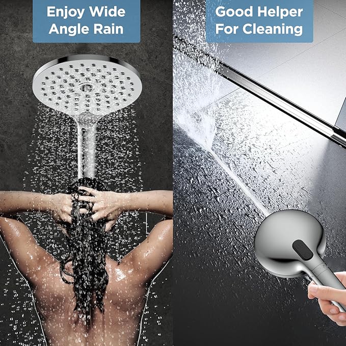 Dual Filtered Shower Heads Combo, High Pressure Rain Shower Head with Handheld Spray Built-in Power Wash, Dual Handheld Shower Head for Hard Water, Remove Chlorine for Healthier Skin- Chrome