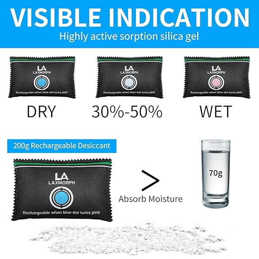 200g Rechargeable Desiccant, Moisture Absorbing Bag Reusable & Absorbs Moisture & Humidity, Rechargeable Dehumidifier Bag for Gun Safe,Cars,Bins,Totes,Food Storage,Clothes,Suitcase(2, Black)