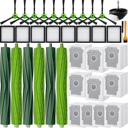 Replacement Parts accessories for Roomba i3 i3+ i4 i6 i6+ i7 i7+ i8 i8+/Plus E5 E6 E7 I,E &J Series Vacuum Cleaner,3 Set Roller Brushes 8 HEPA Filters 10 Side Brushes 1 caster wheel 10 vacuum bag