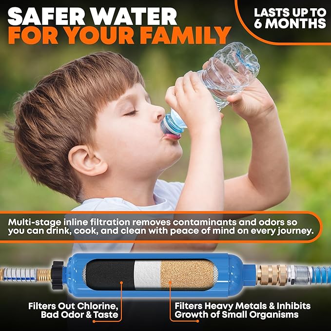 RV Fresh Water Kit - RV Water Pressure Regulator, Inline Water Filter, Hose Splitter, Brass Elbow, Flexible Connector, Hose Quick Connects, Leak Repair Kit, and Carrying Case