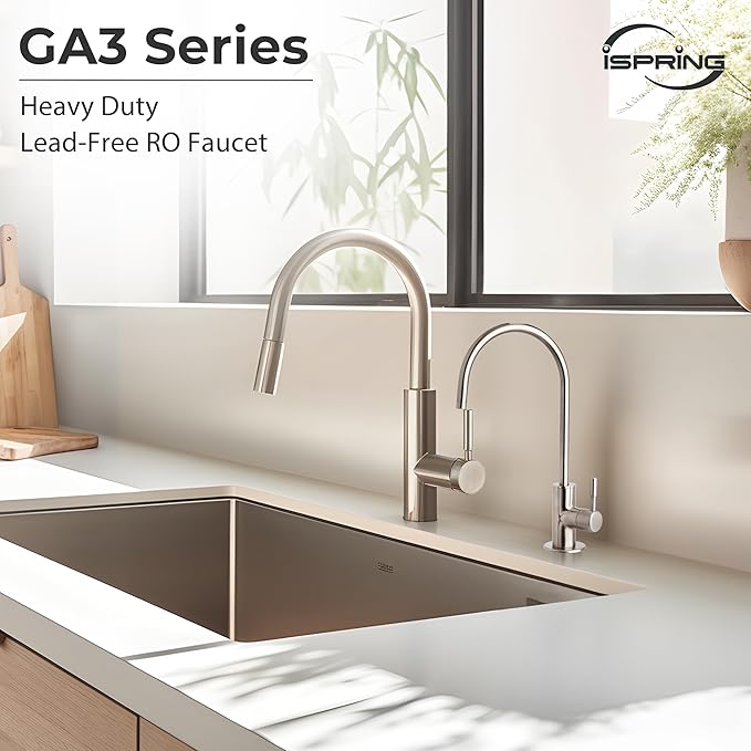 iSpring GA3-BN Drinking Water Faucet for Kitchen Sink with 3/8" Connector, Heavy Duty Lead-Free Reverse Osmosis Faucet for RO System, Non-Air Gap 100% Stainless Steel RO Faucet, Brushed Nickel Finish