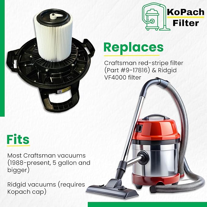 17816-9 -17816 Craftsman & Ridgid Replacement Filter by Kopach, 1 Pack, Original Filter