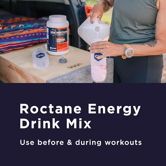 GU Energy Roctane Ultra Endurance Energy Drink Mix, Vegan, Gluten-Free, Kosher, 35mg of Caffeine, and Dairy-Free n-the-Go Energy for Any Workout, 10 Single-Serving Packets, Tropical Fruit