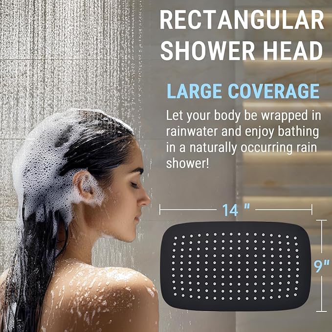 G-Promise All Metal 14 Inch Dual Square Shower Head with Handheld Spray Combo, Rain Shower Head, Adjustable Extension Arm, 3-Way Diverter, 71 Inch Extra Long Hose - A Bathroom Upgrade (Matte Black)