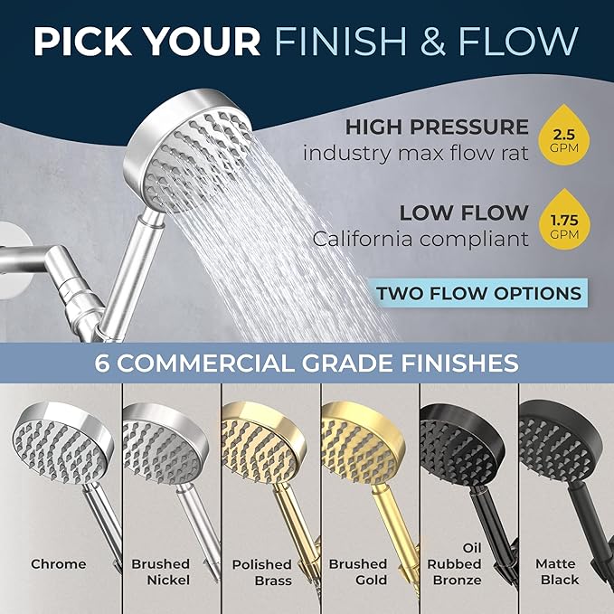 HammerHead Showers® Solid Metal LOW FLOW Handheld Shower Head with Hose and Brass Holder - BRUSHED NICKEL – Water Saving 1.75 GPM Detachable Shower Head - Adjustable Shower Wand Bracket & 6ft Hose