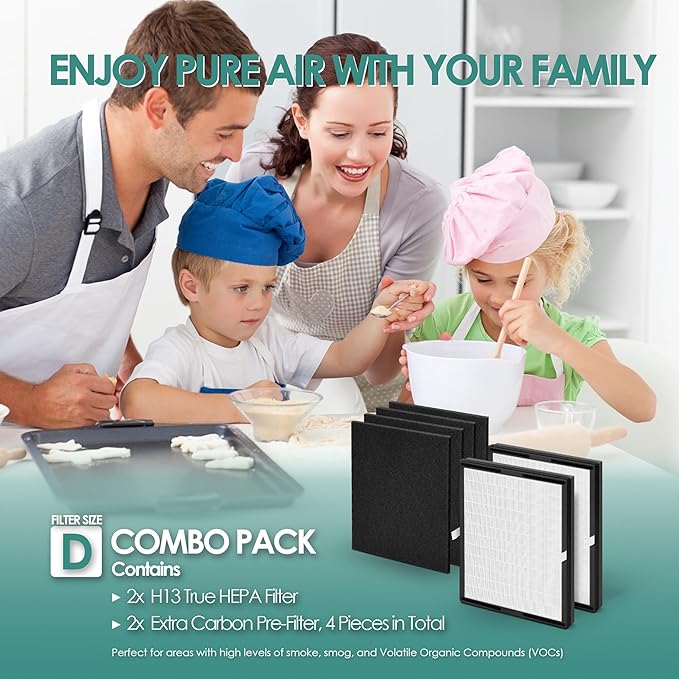 Idylis Air Purifier Replacement Filter D for Filtrete and Idylis Air Purifier IAP-10-280 IAP10280 AC-2118 AC-2123 and Idylis Air Purifier Filters IAF-H-100D, 2 HEPA Filter & 2 Extra Carbon Pre-filter