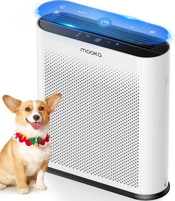 Air Purifiers for Home Large Room 1650ft² with PM2.5 Air Quality Sensor, MOOKA H13 HEPA Filter Air purifier for Pets Smoke Dust Pollen Dander Odor, Air Cleaner with Auto/Sleep Mode for Bedroom, White