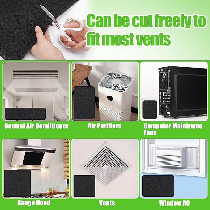 15.7" x 59" Extra Large Cuttable Air Conditioner Filters - Cut to Fit Carbon Pad Air Purifier Filters, Washable Reusable Foam Pad Pre Filter Roll for Air Filters AC Window Unit Charcoal Sheet