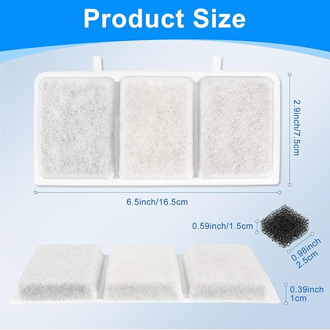 24PCS Cat Fountain Filters - Compatible with Petory, 74oz/2.2L Automatic Replacement Filters & Foam
