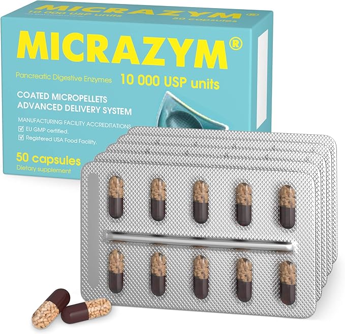 AVVA Pharmа Pancreatic Enzymes - 10,000 USP Effective Pancreatic Enzyme Supplements - Digestive Enzymes for Digestion - 50 Fast-Acting Capsules with Amylase, Lipase and Protease