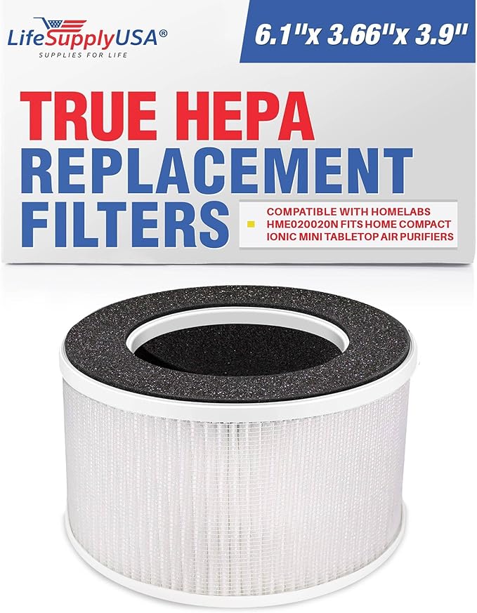 HME020020N 3-in-1 HEPA Filter Replacement Compatible with hOmeLabs Compact Air Purifier - HEPA, Carbon, Pre-Filter by LifeSupplyUSA (1-Pack)