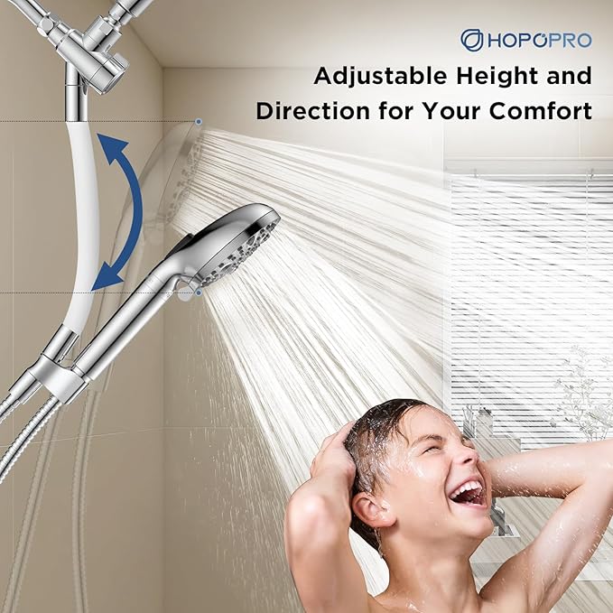 Dual Filtered Handheld Shower Heads Combo, HOPOPRO 15-Mode High Pressure Rainfall Showerheads Combo Set with Filter, for Hard Water, Removes Chlorine, Improves Skin Hair Condition, Modern Chrome