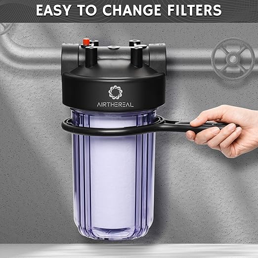 Airthereal Whole House Water Filter Housing, 10" x 4.5" Sediment Carbon Cartridge Universal Housing, Pre-Filtration System for Well and City Water with 1" NPT Port and Include 1-Pack PP Filter