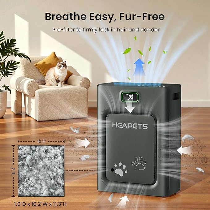 Pet Air Purifier for Home Large Room up to 2000 sq ft, H13 HEPA Double-Sided Air Filter Washable, Air Cleaner for Pet Hair Dander Odor Allergies Pollutant, PM2.5 Air Quality Monitor, Auto Mode, Black