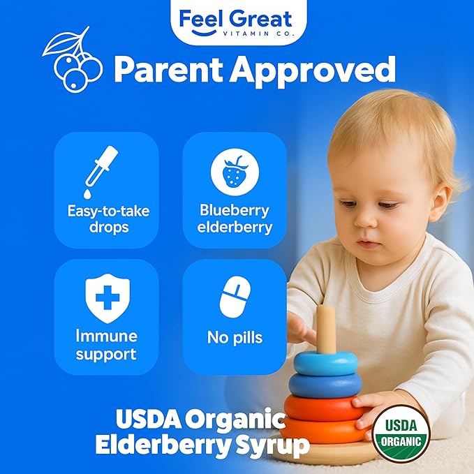 Elderberry for Kids Liquid Drops with Vitamin C & Zinc - 2oz - Children and Toddler Immune Support Supplement USDA Organic Sambucus Elderberry Extract Ages 1-13 Years - Made in USA - 2 fl oz