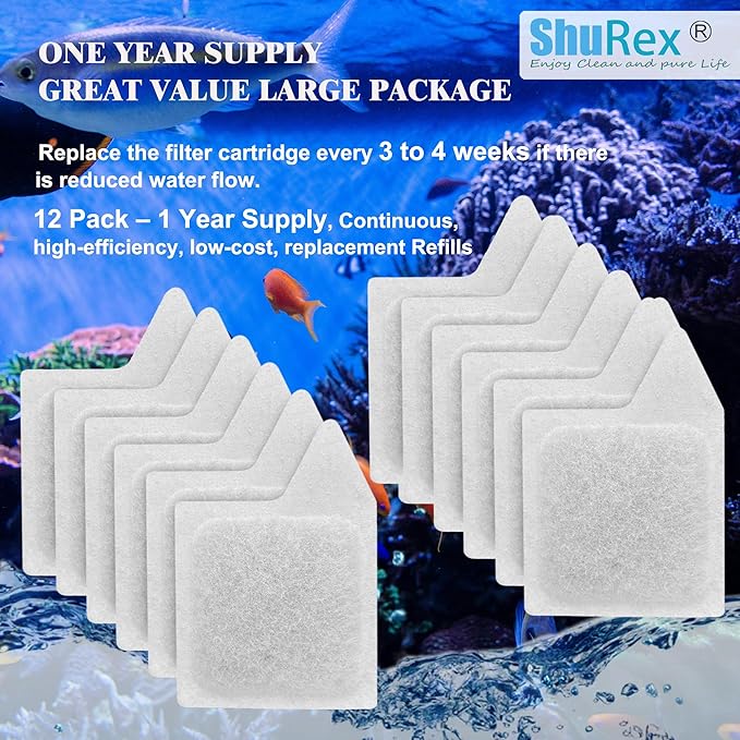 12 Pack Replacement Filter Cartridges XS for Tetra Whisper Extra Small Fish Tanks Filter; Refilled Filter Cartridges XS for Aquarium Kits Less 3 Gallons