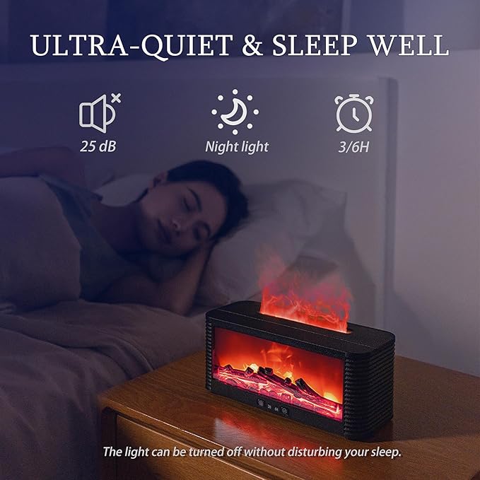 2025 Upgraded 9 Color Flame Fireplace Aroma Essential Oil Diffuser,250ml USB Desktop Noiseless Cool Mist Humidifier with Timer Auto-Off Protection for Home,Office, Gift (Black)