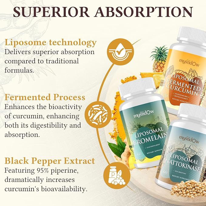 Spike Support Trio | Liposomal Nattokinase 8000 FU 500mg, Bromelain 1150 mg & Fermented Curcumin 1800 mg | High Potency, Enhanced Absorption Formula | for Immune, Heart & Circulatory| 60 Servings
