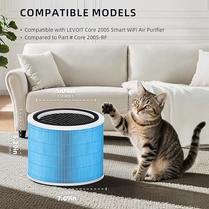 Core 200S Smoke Remover Replacement Filter for LEVOIT Core 200S Smart WiFi Air Purifier, Funmit 3-in-1 H13 True HEPA Filter Replacement and High-Efficiency Activated Carbon, Part #Core 200S-RF, 2 Pack