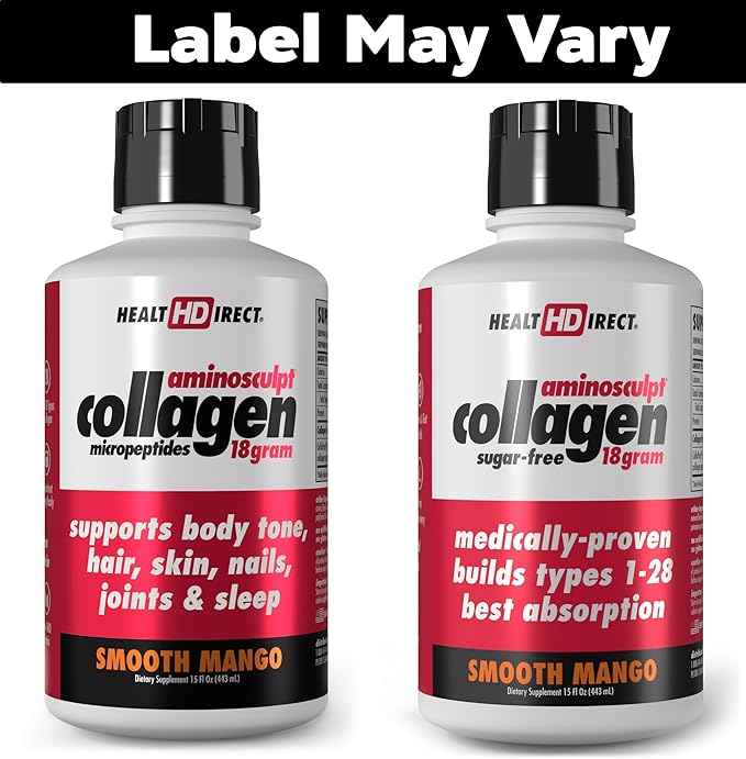 HEALTH DIRECT AminoSculpt Sugar-Free Collagen Supplement - High Potency Medical-Grade Protein for Hair, Skin, Nails & Joints, Grass-Fed, Non-GMO, Liquid Collagen - Smooth Mango - 15 Fl Oz