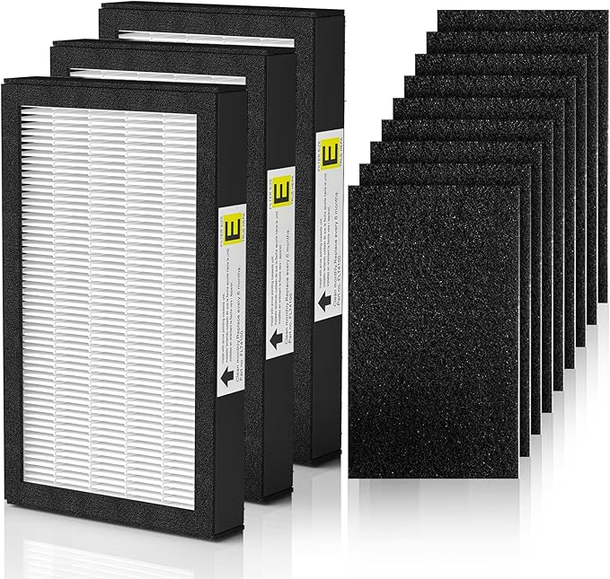 FLT4100 True HEPA Replacement Filter Size E for Guardian Technologies model AC4100 AC4100CA AC4150BL AC4150PCA AC4150P, 3 x Hepa Filter + 9 x Activated Carbon Pre-Filter