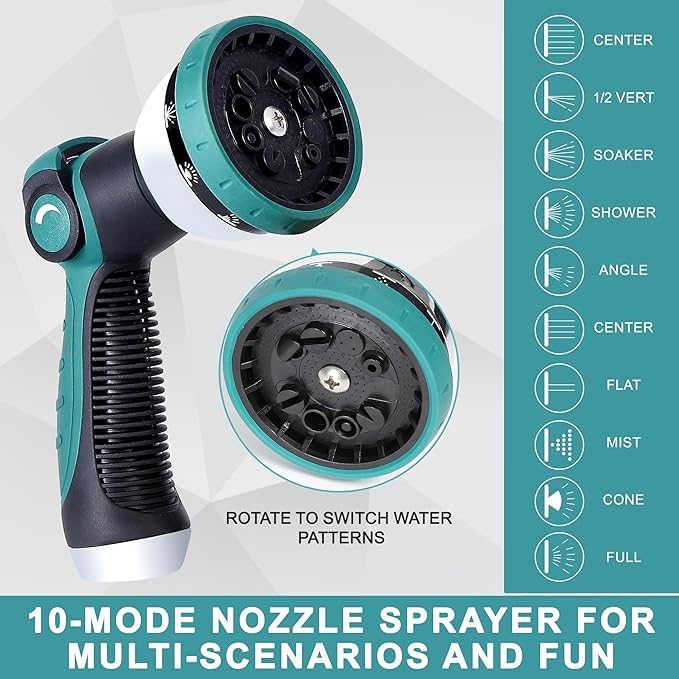 25FT 5/8'' Garden Hose, 304 Stainless Steel Water Hose, Flexible with a 10-Mode Nozzle Sprayer, No Kink, Lightweight, Puncture Proof Metal Hose, Ideal for Yard, Lawn, Outdoor