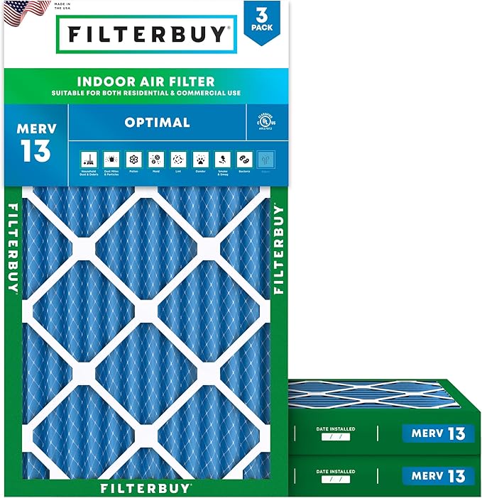 Filterbuy 20x36x2 Air Filter MERV 13 (MPR 1900) Health Defense Replacement (3-Pack), Electrostatic Pleated HVAC AC Furnace Filters, Made in USA (Actual Size: 19.50 x 35.50 x 1.75)
