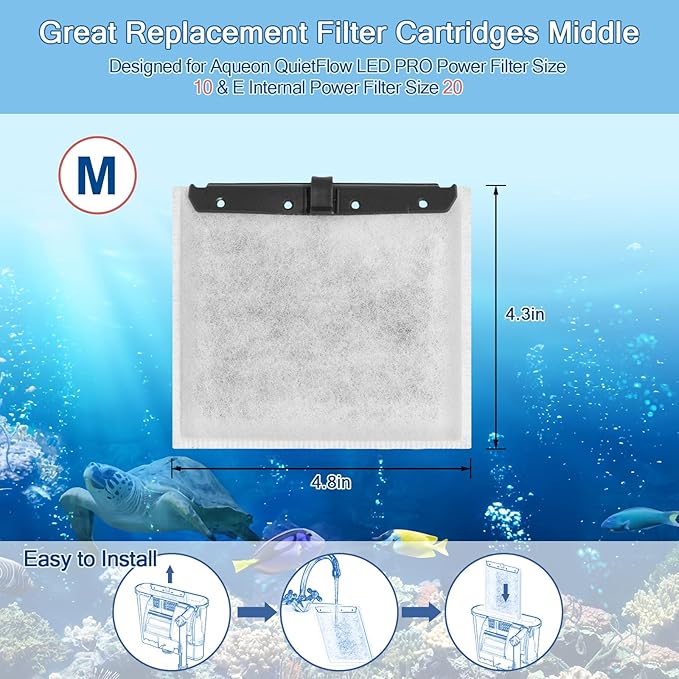 10 Pack Medium Aquarium Filter Cartridges for Aqueon QuietFlow LED PRO Power Filter Size 10 & E Internal Power Filter Size 20