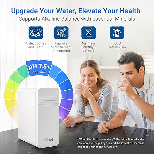 LCF 0.01μm Ultra-Filtration Under Sink Water Filter System, 3-Stage Alkaline Mineral pH+ Water Purifier, LED UV͎ Ultrąviolët SUS304 Faucet, Reduces up to 99.9% of Baçtёria, Bad Taste & Chlorine