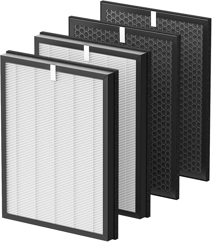AP-B102 HEPA Replacement Filter Set Compatible with Alexapure Breeze AP-B102 and 3049 Air Purifier, Replaces Part # AP-B103(HEPA Filter) and #AP-B104(Carbon Filter), 2 HEPA + 2 Carbon Filters