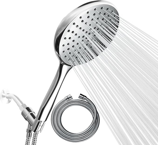 SparkPod High Pressure Handheld Shower Head with Hose- Huge 6-Inch Face- Rain Shower with Extra Long 6 ft. Hose and Premium Adjustable Bracket- Luxury Design -Tool-less 1-Min Installation (Chrome)