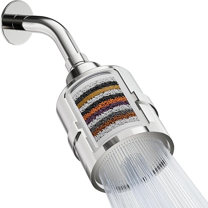 Mist Filtered Shower Head, Revitalizing 15 stage Shower Filter Combo, Improves The Condition of Your Skin & Hair, Shower Water Softener-High Output, Chrome, Compact - Shower filter for Hard Water