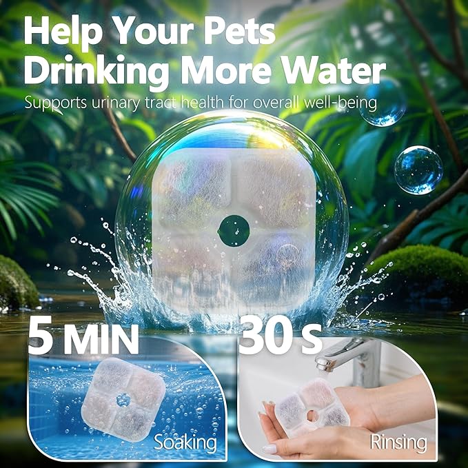 6-Pack Cat Fountain Filter Replacement Compatible with Catit PIXI Water Fountain 85oz/2.5L, Cat Water Fountain Filter Replacement Triple Action Water Filters