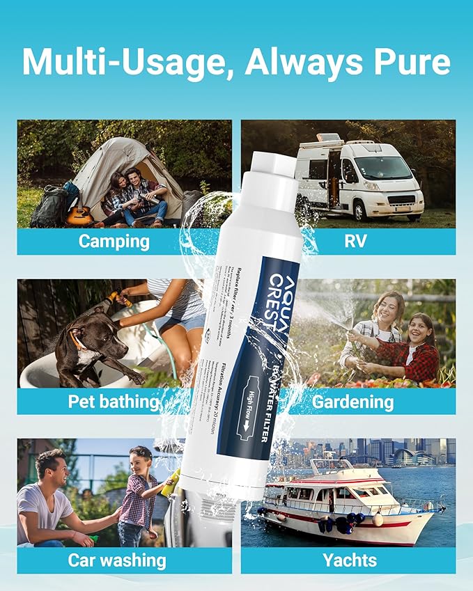 AQUA CREST RV Water Filter, RV Inline Water Filter with NSF Certified, Reduces Chlorine, Bad Taste and Odor, Ideal for Garden and Camper (Filter 2 Pack)