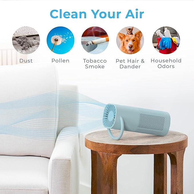 Pure Enrichment® PureZone™ Mini Portable Air Purifier - Cordless True HEPA Filter Cleans Air & Eliminates 99.97% of Dust, Odors, & Allergens Close to You - Cars, School, & Office (Starlight Blue)
