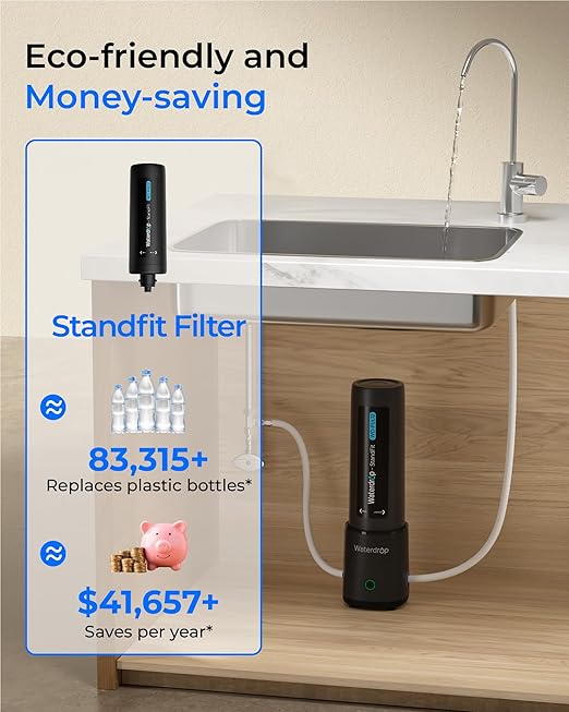 Waterdrop 10UB PRO Under Sink Water Filter, No Drilling Required, Time Reminder, with Brushed Nickel Faucet, Reduces Lead, Chlorine, Bad Taste & Odor, 11000 Gallons, Does not Lower TDS