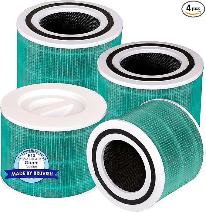 4 Pack Core 300 Replacement Filter for LEVOIT Core300-P and Core300S-P Air Purifier, Core 300-P Core 300S-P, H13 True HEPA Filter, 3-in-1 Filter Activated Carbon Filters, Compare Core 300-RF-TX Green