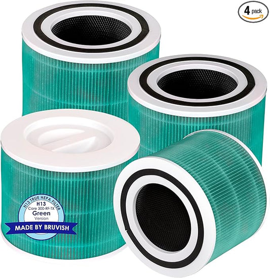 4 Pack Core 300 Replacement Filter for LEVOIT Core300-P and Core300S-P Air Purifier, Core 300-P Core 300S-P, H13 True HEPA Filter, 3-in-1 Filter Activated Carbon Filters, Compare Core 300-RF-TX Green