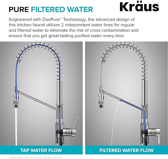 KRAUS Oletto 2-in-1 Commercial Style Pull-Down Single Handle Water Filter Kitchen Faucet for Reverse Osmosis or Water Filtration System in Matte Black, KFF-2631MB
