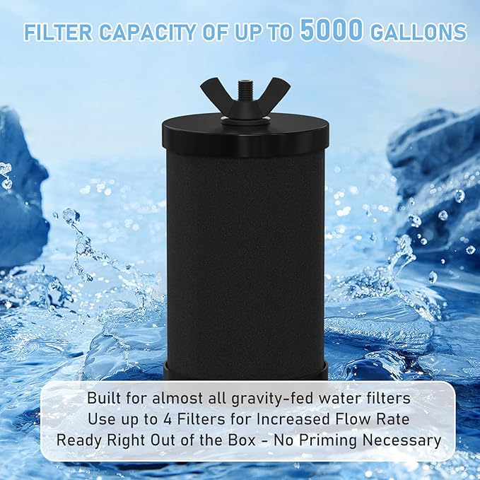 2387 Water Filter Replacement, Black Purification Elements Water Purifier Replacement Filters Compatible with Alexapure Pro Gravity Water Filter System, 5,000 Gallon Throughput Capacity, 2 Packs